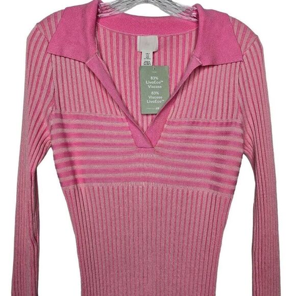 H&M Pink Rib-knit Dress with Collar Long Sleeves Size Medium - Picture 5 of 11